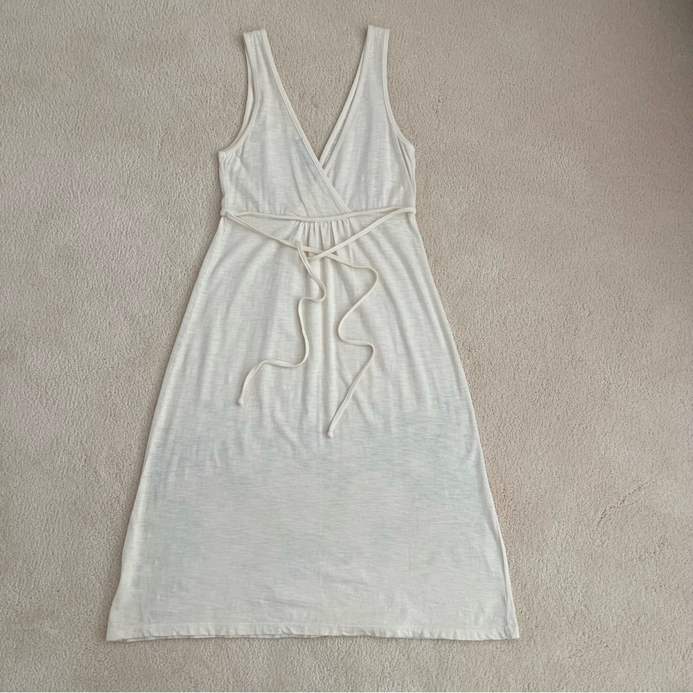 Sleeveless Flower Dress V Neck Ivory/Cream 100% Cotton Made in USA Size Small - Picture 3 of 9